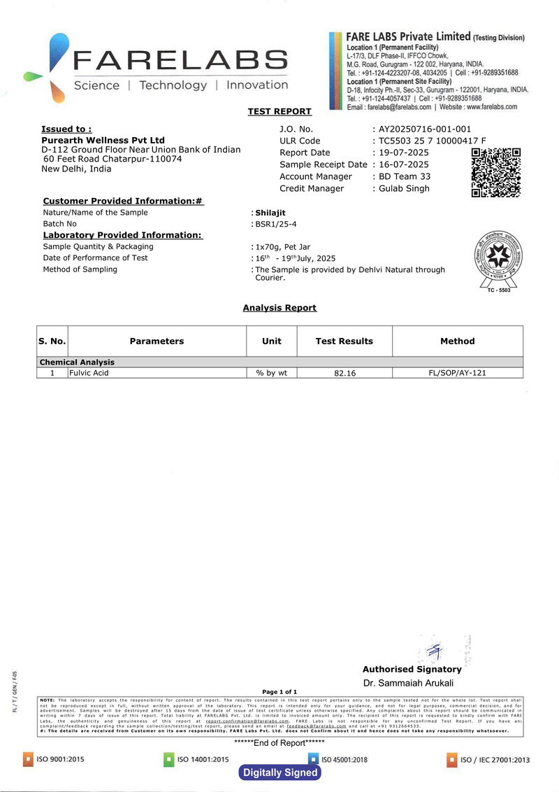 SHILAJIT 82% FULVIC ACID TRIPLE PURIFIED